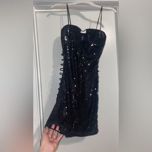 Sequin cutout side ladder mini dress